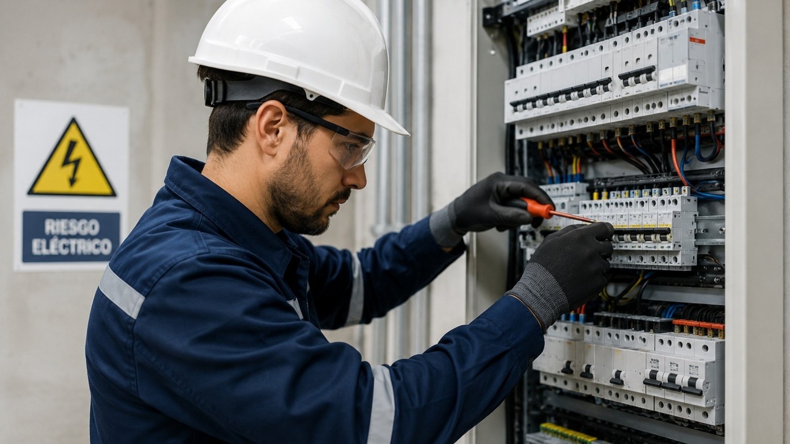 Técnico de Redes Gómez Quintero revisando tablero eléctrico en Bogotá